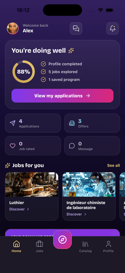 Ecran de l application ULYDIA : recommandations d orientation personnalisees